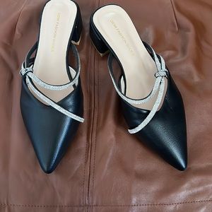 Chunk Black Heal Slip-on with rhinestone straps